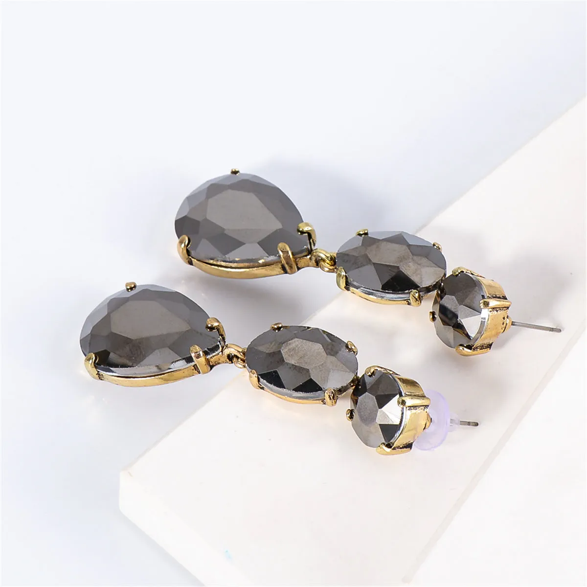Gray Crystal & 18K Gold-Plated Drop Earrings
