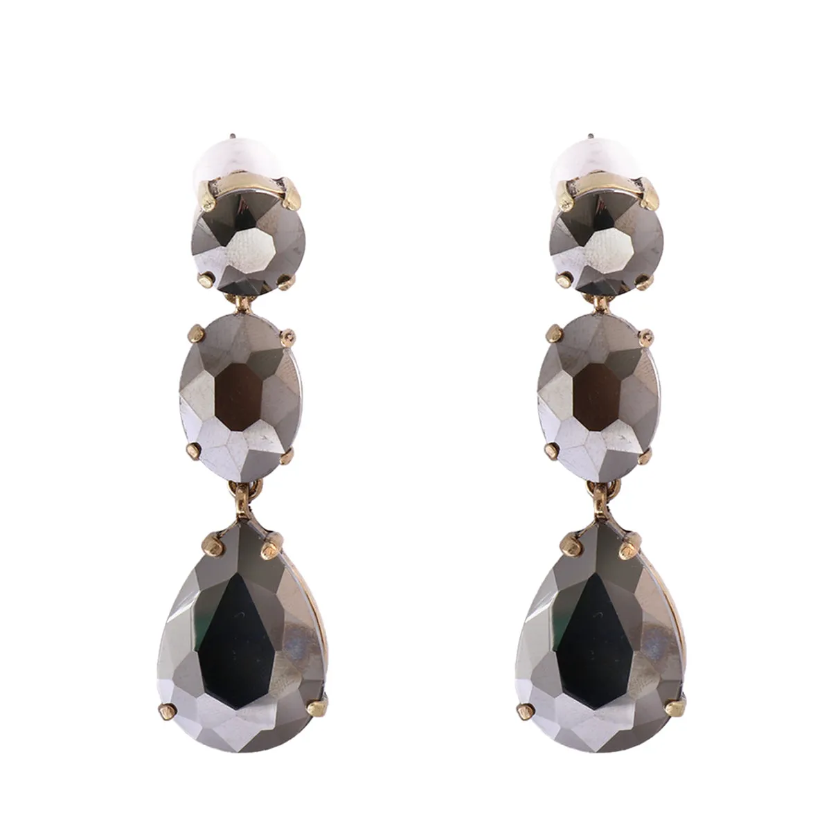 Gray Crystal & 18K Gold-Plated Drop Earrings