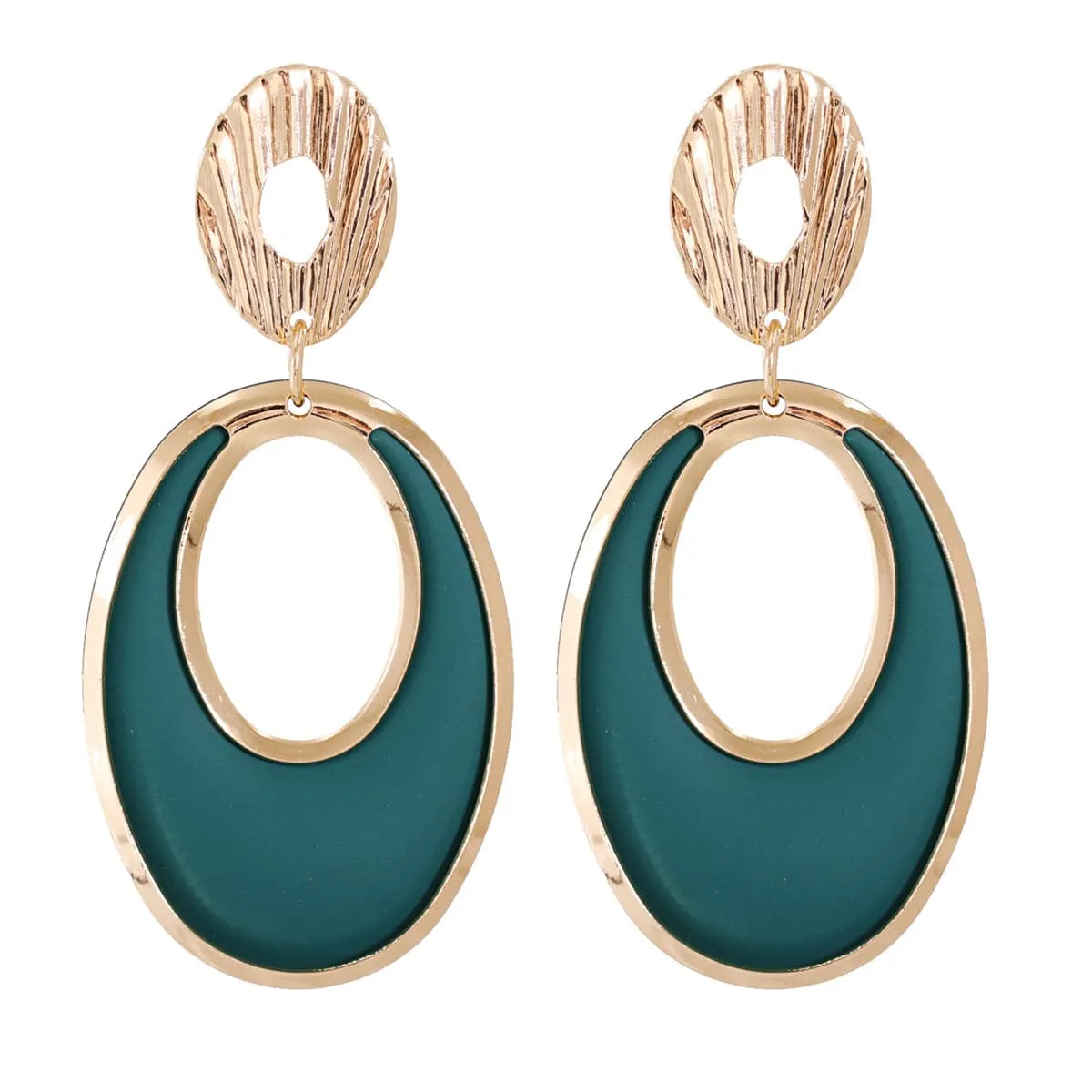 Green Enamel & 18K Gold-Plated Open Oval Drop Earrings