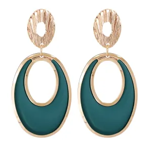 Green Enamel & 18K Gold-Plated Open Oval Drop Earrings