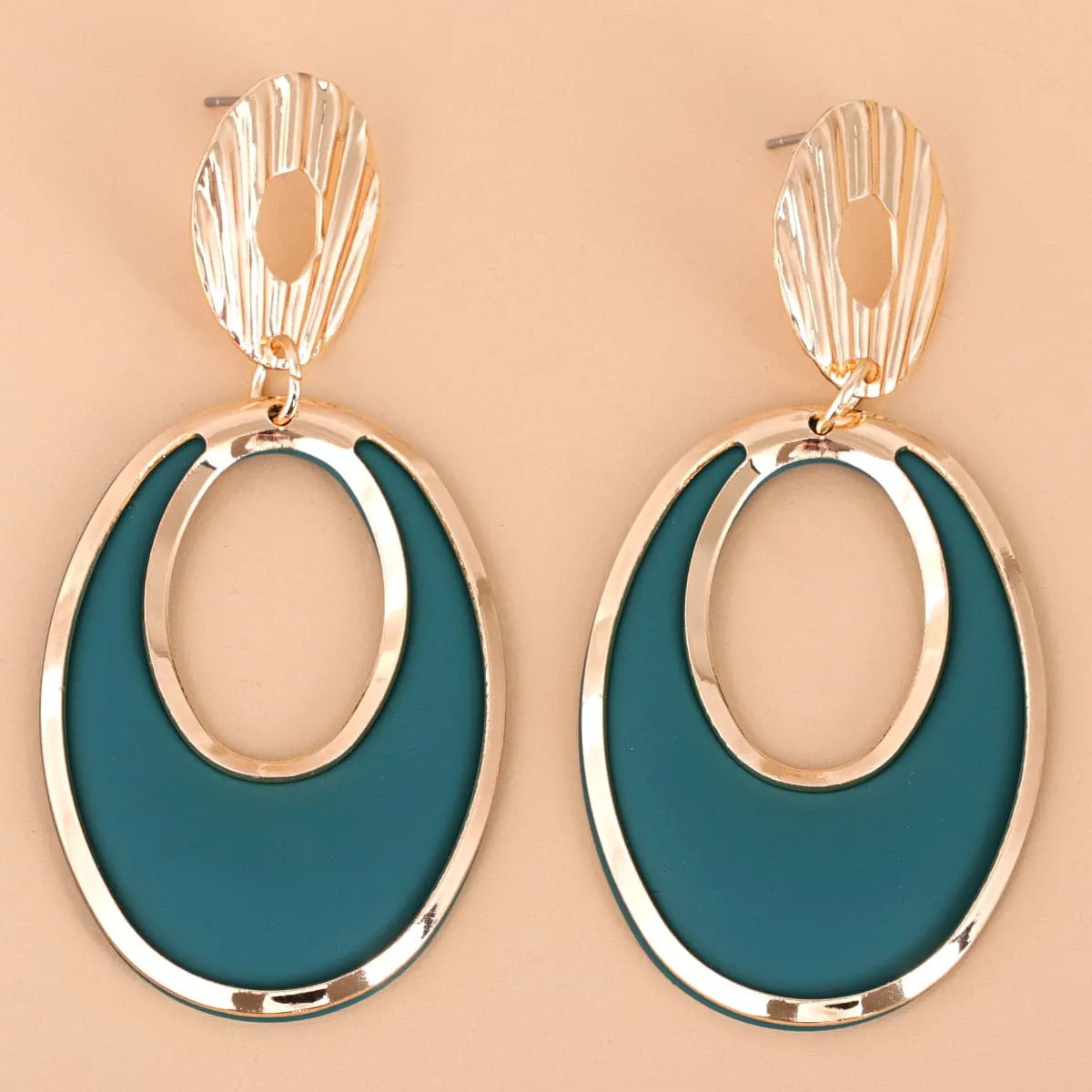 Green Enamel & 18K Gold-Plated Open Oval Drop Earrings