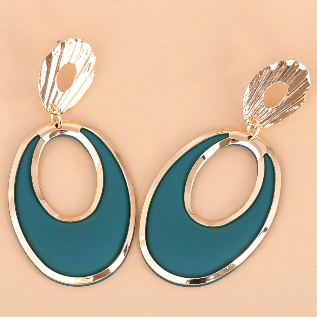 Green Enamel & 18K Gold-Plated Open Oval Drop Earrings