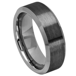 Gun Metal IP Plated Brushed Center Shiny Beveled Edge 8mm
