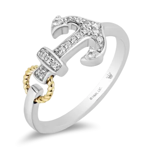 Hallmark Fine Jewelry Anchor Ring in Sterling Silver and 14K Yellow Gold with Diamonds