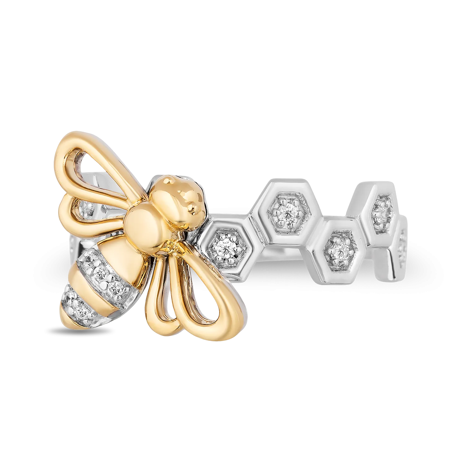 Hallmark Fine Jewelry Busy Bee Ring in Sterling Silver & 14K Yellow Gold with Diamonds
