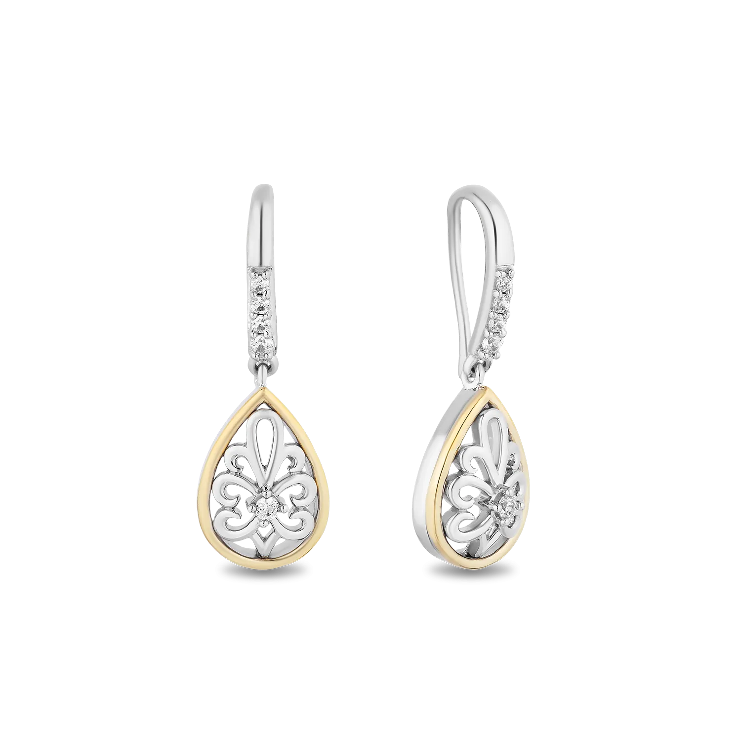 Hallmark Fine Jewelry Gilded Lace Teardrop Earrings in Sterling Silver and 14K Yellow Gold with Diamonds