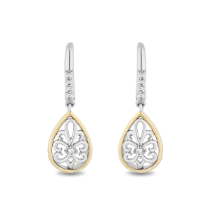 Hallmark Fine Jewelry Gilded Lace Teardrop Earrings in Sterling Silver and 14K Yellow Gold with Diamonds