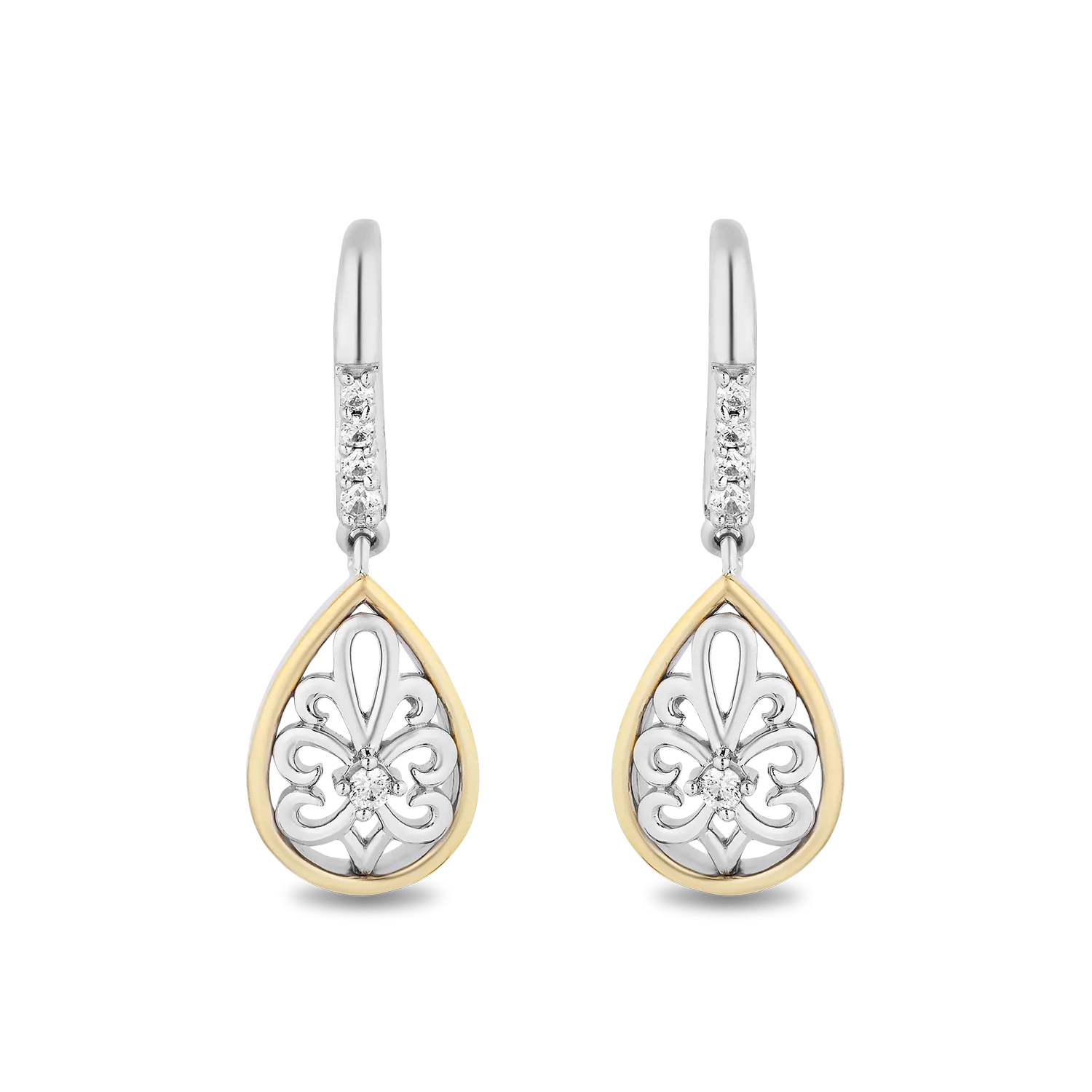 Hallmark Fine Jewelry Gilded Lace Teardrop Earrings in Sterling Silver and 14K Yellow Gold with Diamonds