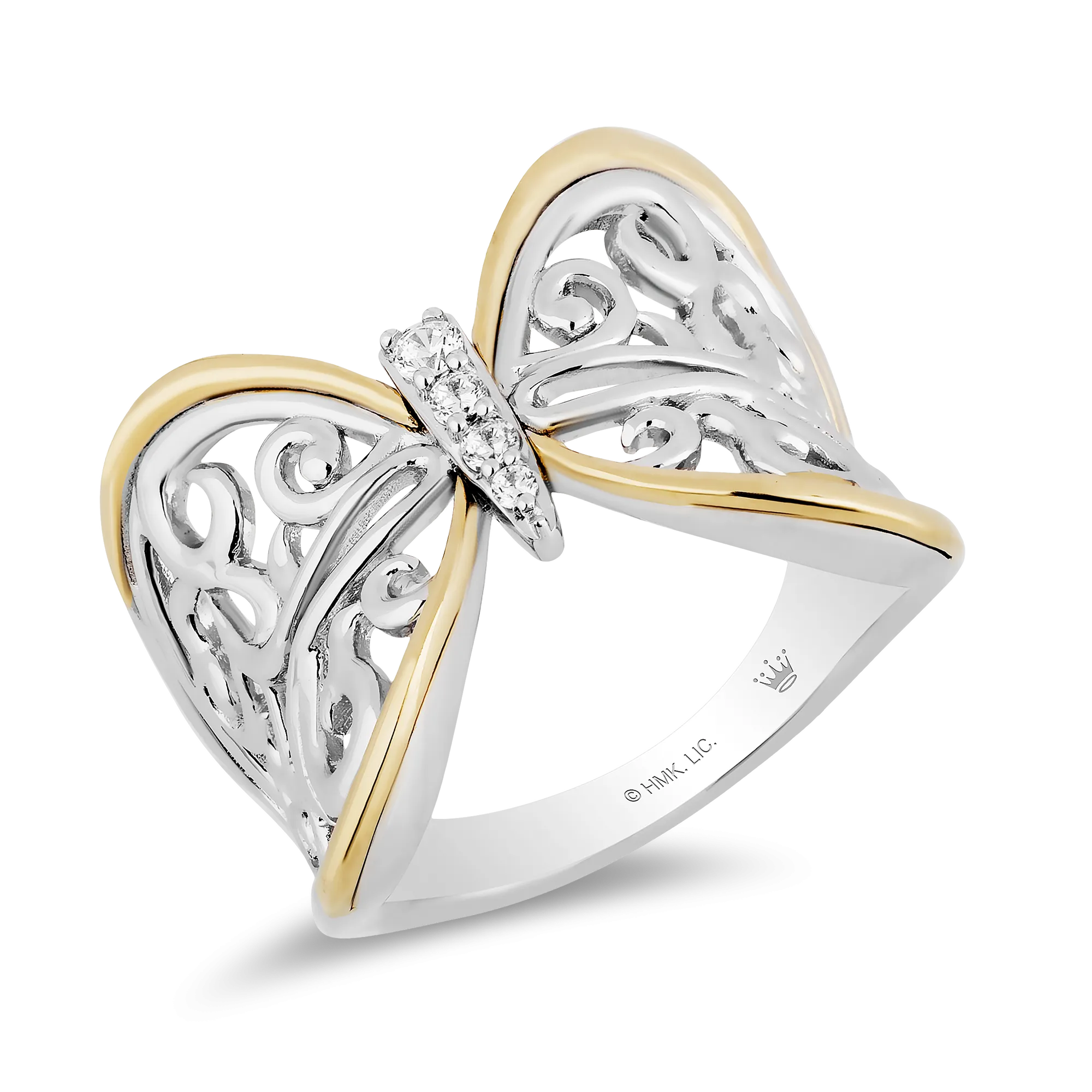 Hallmark Fine Jewelry Lace Butterfly Ring in Sterling Silver & 14K Yellow Gold with Diamonds