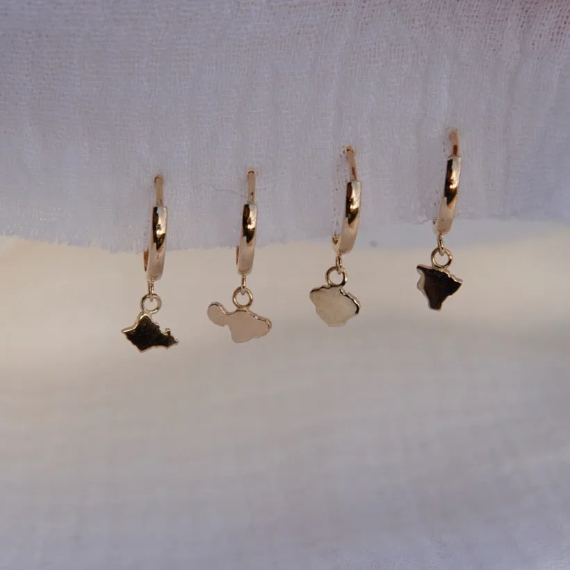 Hawaii Big Island Huggie Hoop Earring - Solid 14kt