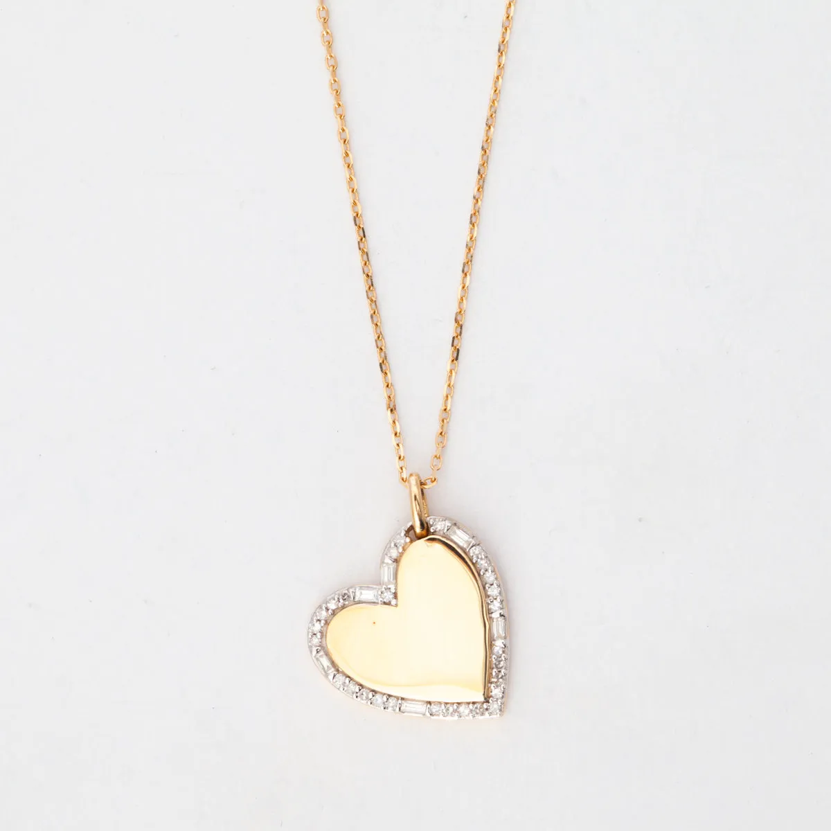 Heart Pavé and Baguette Dog Tag Necklace