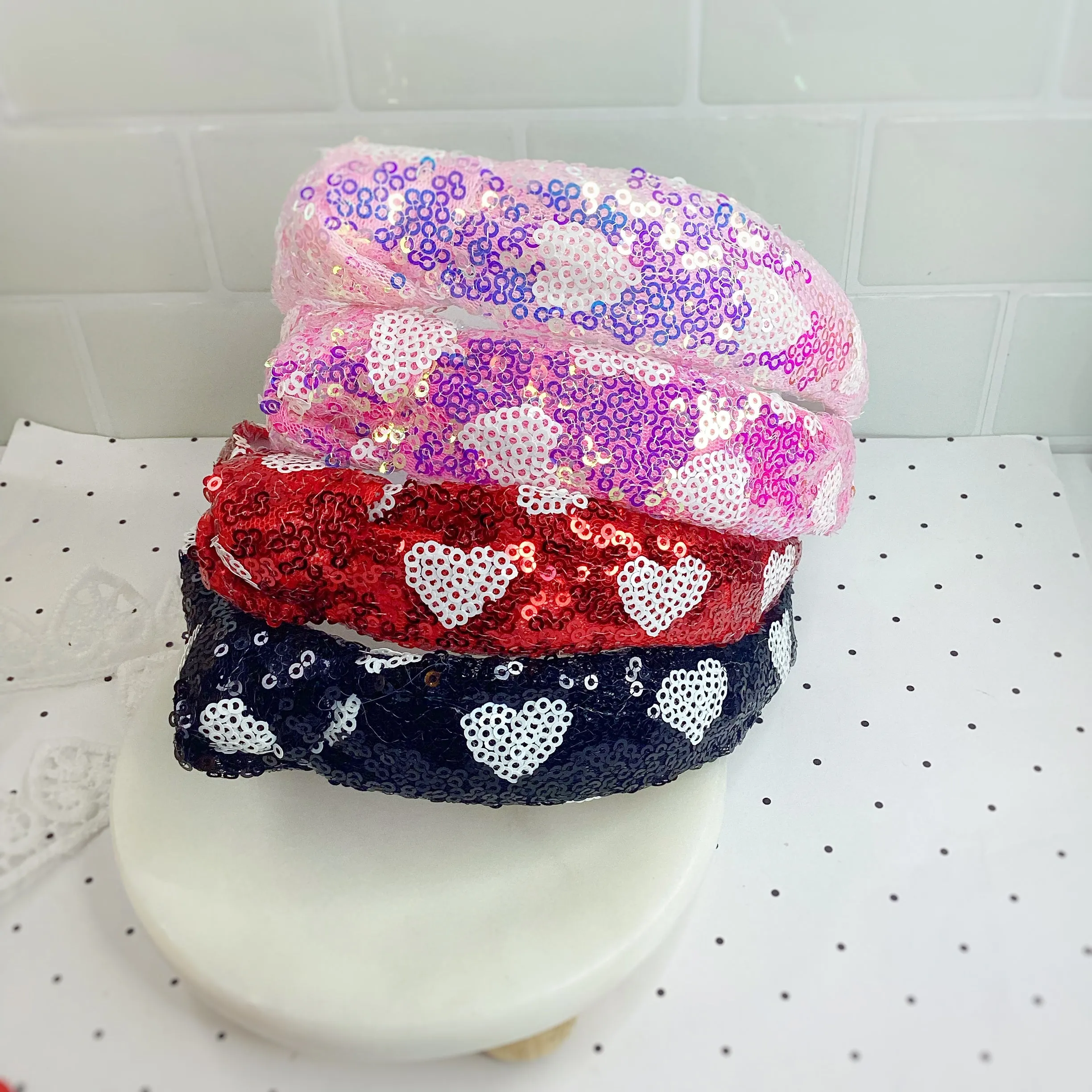 Heart Sequin Knot Top Headband Collection