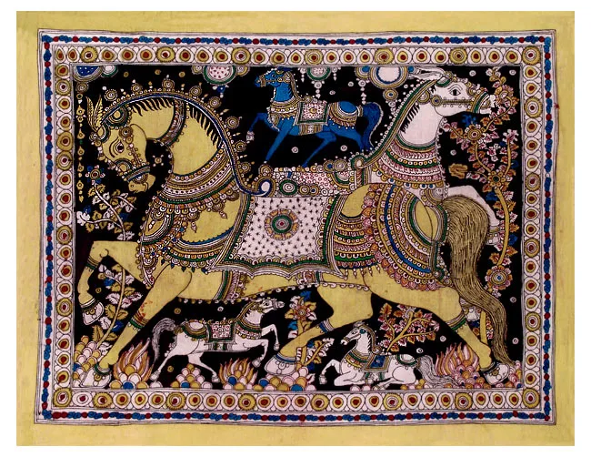 Heavenly Horses - Kalamkari Cloth Painting