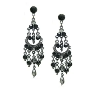 HEMATITE BLACK BEJEWELED CHANDELIER EARRINGS  #HNE21664_BLACK (JA7)