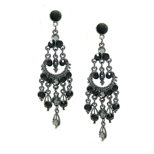 HEMATITE BLACK BEJEWELED CHANDELIER EARRINGS  #HNE21664_BLACK (JA7)