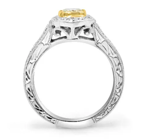 Henri Daussi Fancy Yellow  Cushion Center GIA Certified 0.70ct Pave 0.37ct Ring