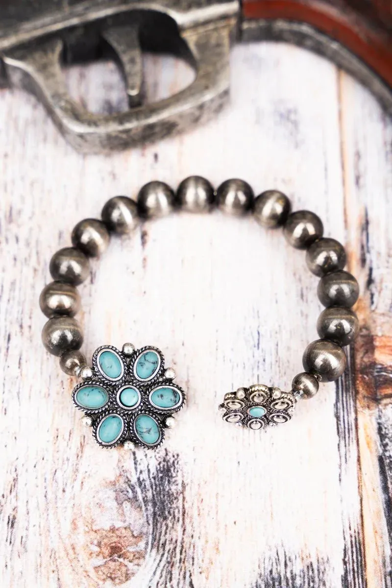 Hidalgo Double Flower Navajo Fashion Cuff - Turquoise
