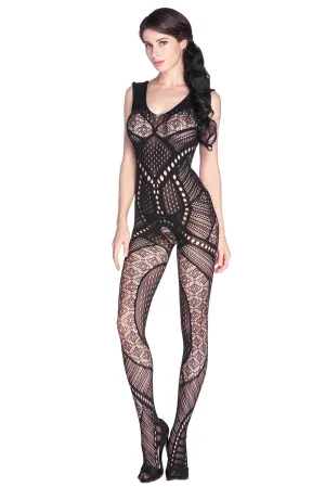 Hollow-out Pattern Open Crotch Seamless Bodystocking