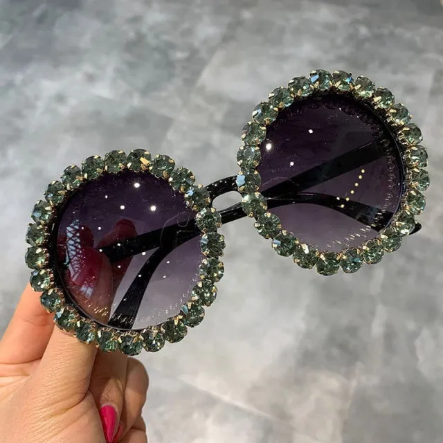 Hot sales custom logo private label fashion round luxury shades bling diamond sun glasses crystal women sunglasses trendy