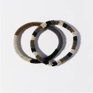 Ink Alloy Set Of 2 Slide-On Stacking Beaded Bracelets - Black/Ivory/Gold