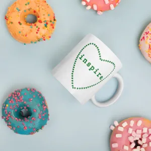 inspire Heart Outline White glossy mug