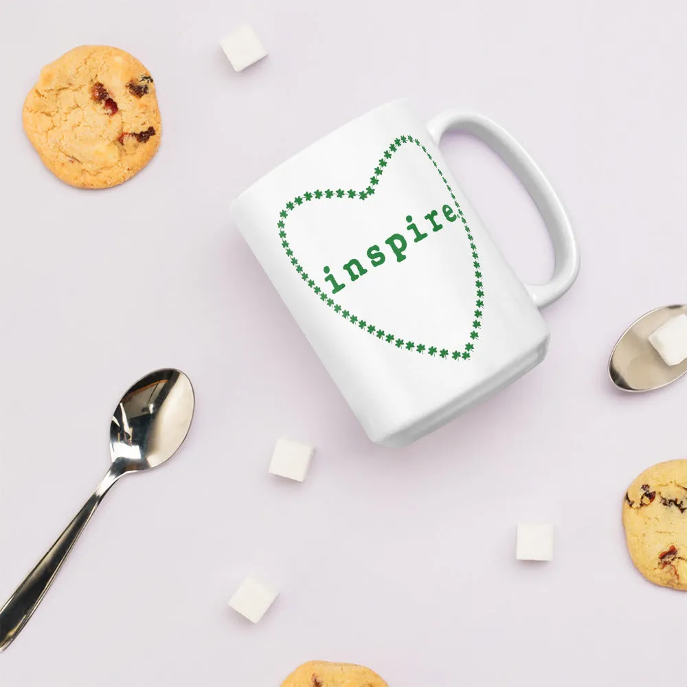 inspire Heart Outline White glossy mug