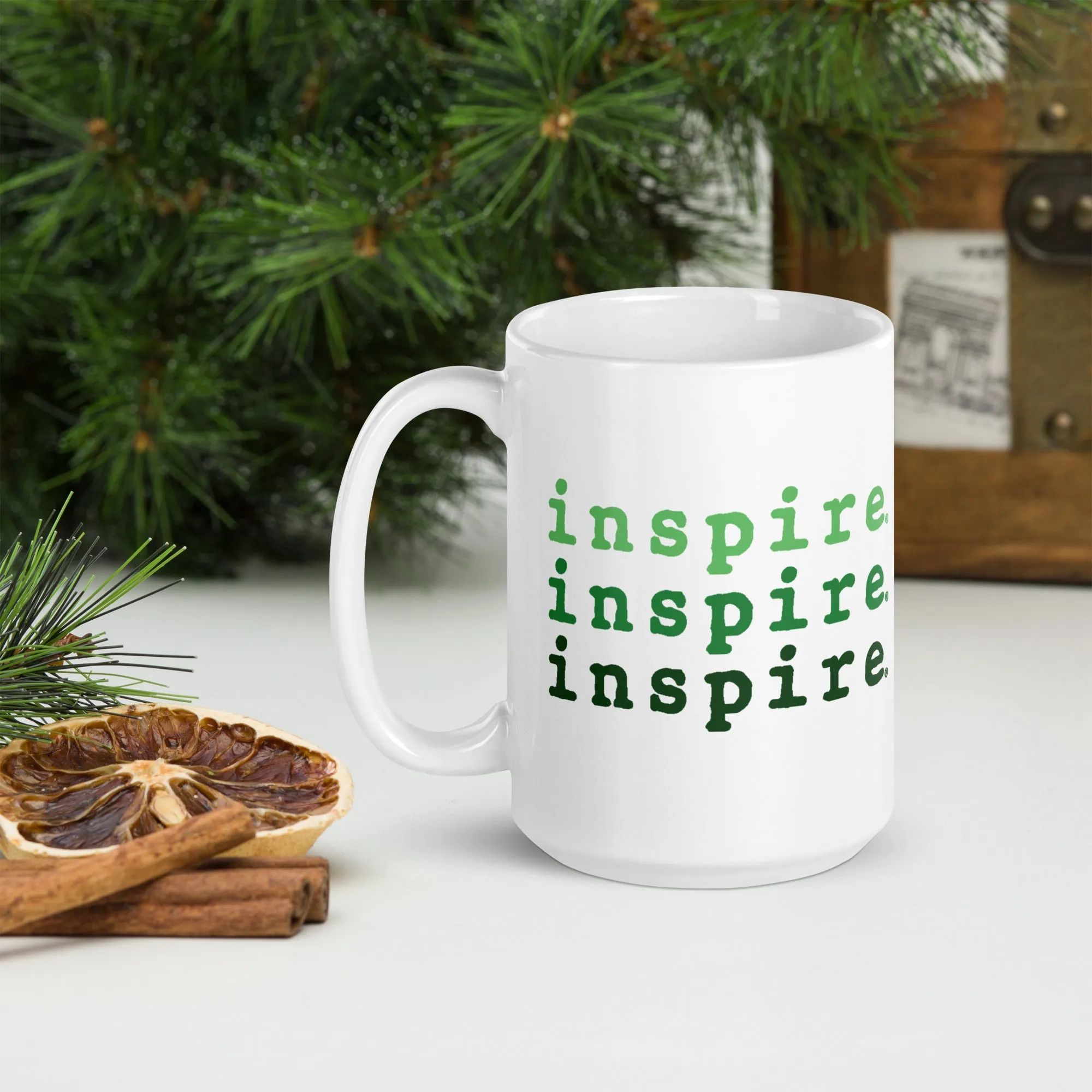 inspire Tri Green White glossy mug