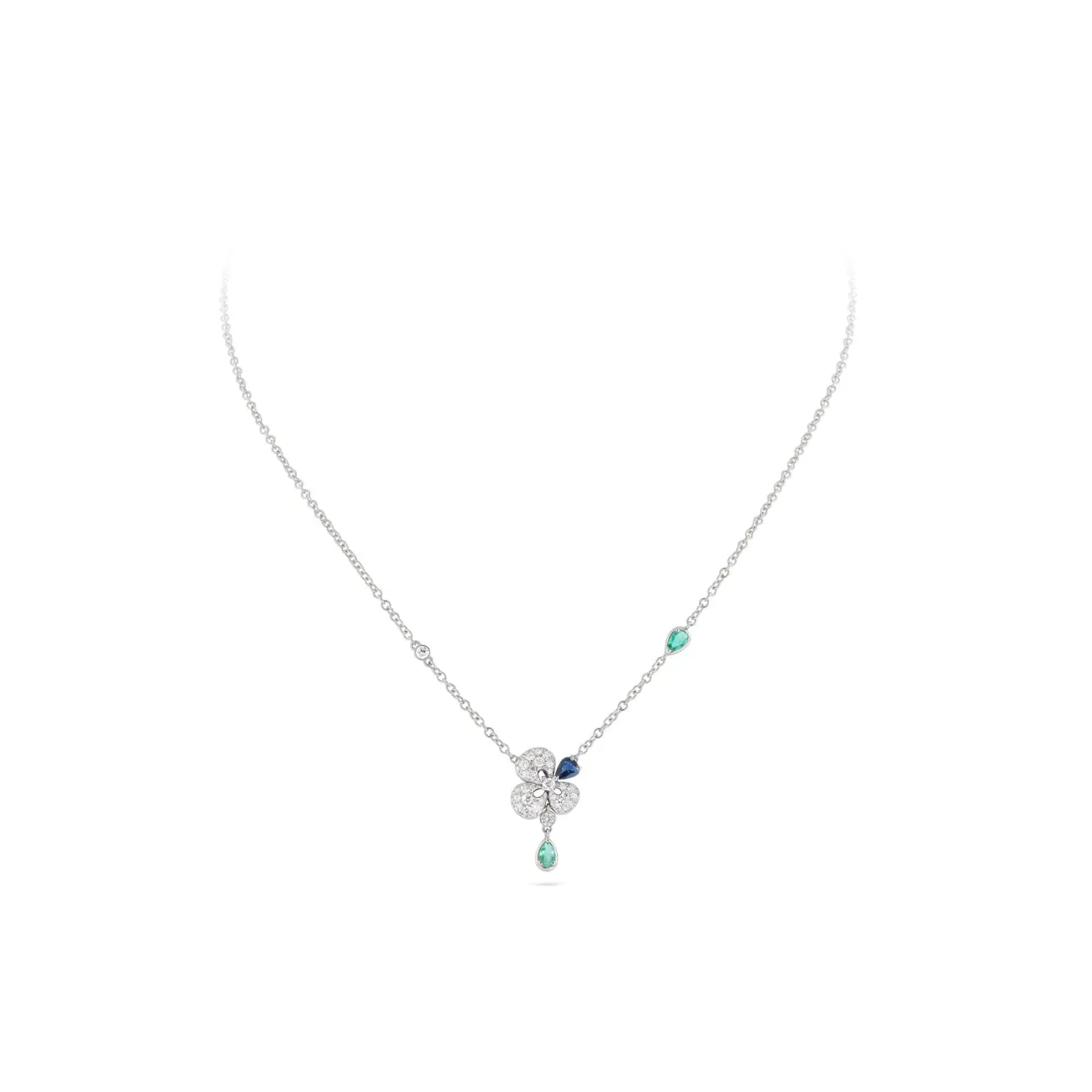 Ischia 18K White Gold Diamonds Sapphires & Emeralds Pendant Necklace