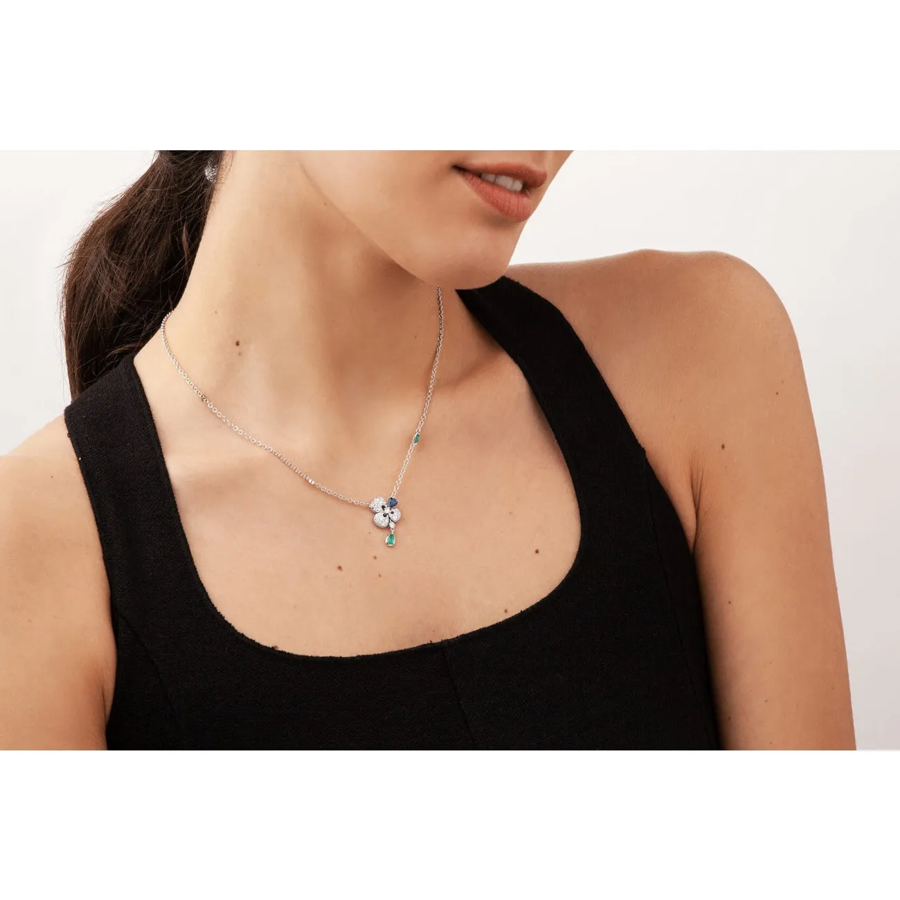 Ischia 18K White Gold Diamonds Sapphires & Emeralds Pendant Necklace