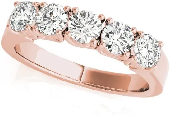 JewelMore 1 Carat (ctw) Certified 14K Platinum Round Diamond Ladies 5 Five Stone Wedding Anniversary Stackable Ring Band