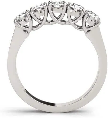JewelMore 1 Carat (ctw) Certified 14K Platinum Round Diamond Ladies 5 Five Stone Wedding Anniversary Stackable Ring Band
