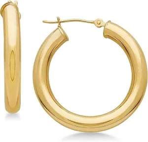 JewelMore 14k Yellow Gold Classic Shiny Polished Round Hoop Earrings, 2mm tube