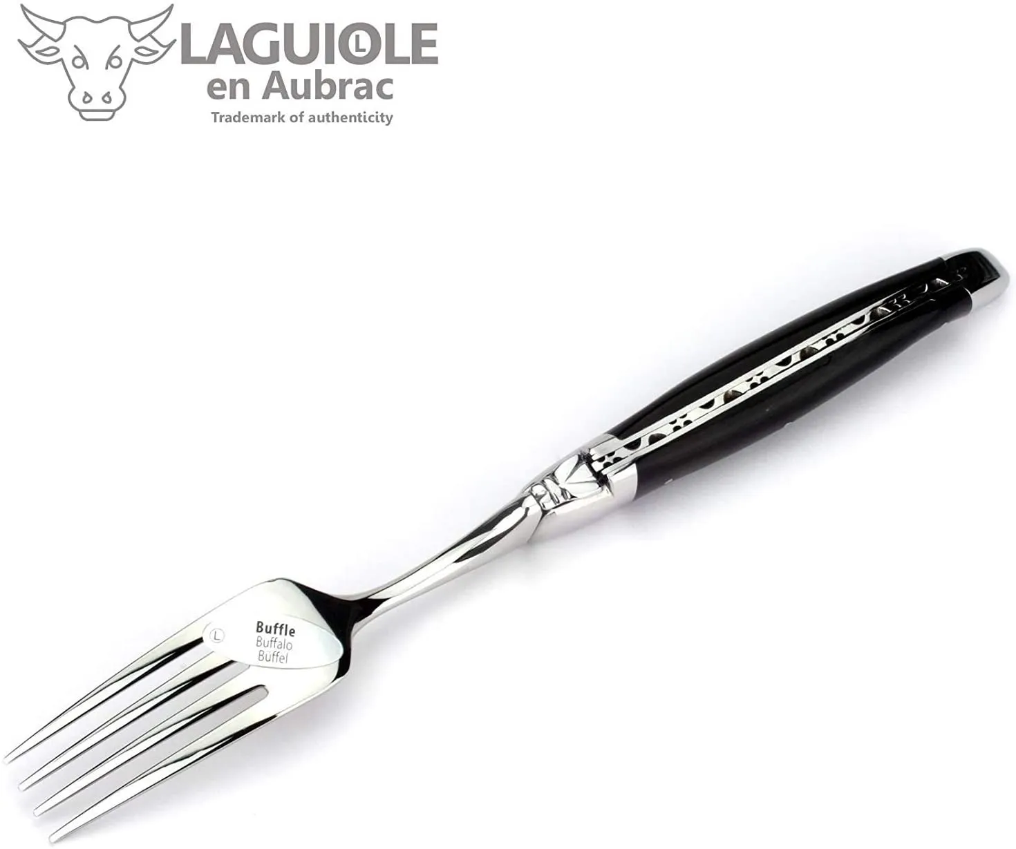 Laguiole en Aubrac 8-Piece Set with 4 Handcrafted Steak Knives and 4 Forks with Buffalo Horn Handles
