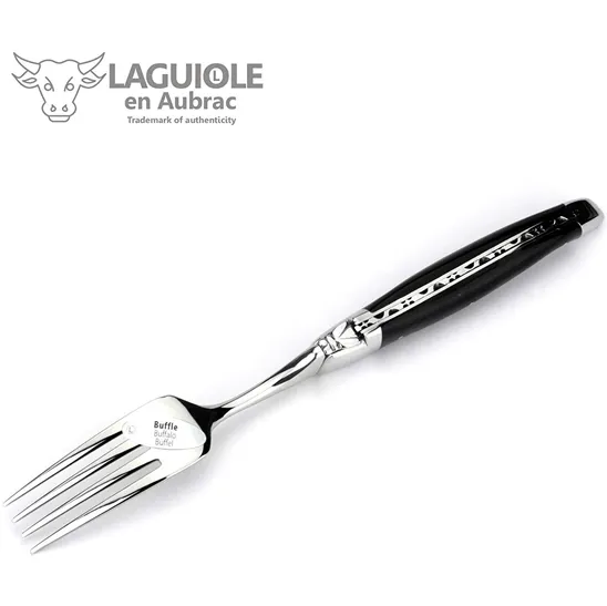 Laguiole en Aubrac 8-Piece Set with 4 Handcrafted Steak Knives and 4 Forks with Buffalo Horn Handles