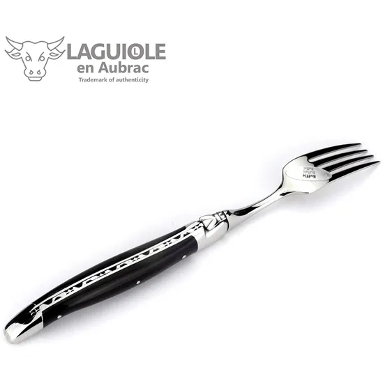 Laguiole en Aubrac 8-Piece Set with 4 Handcrafted Steak Knives and 4 Forks with Buffalo Horn Handles