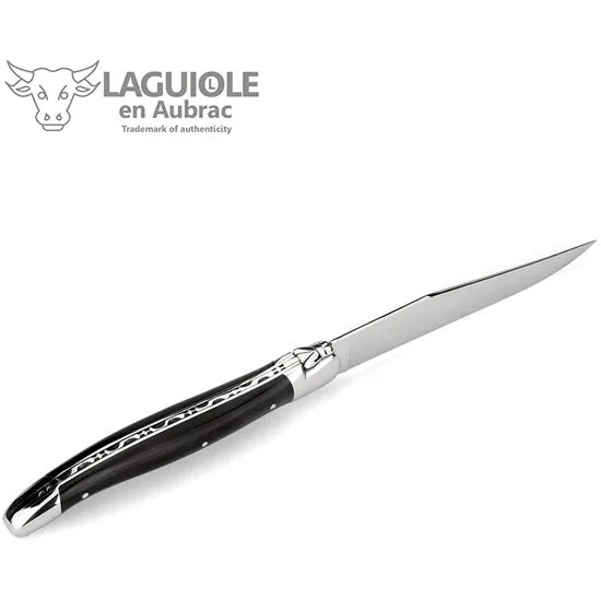 Laguiole en Aubrac 8-Piece Set with 4 Handcrafted Steak Knives and 4 Forks with Buffalo Horn Handles