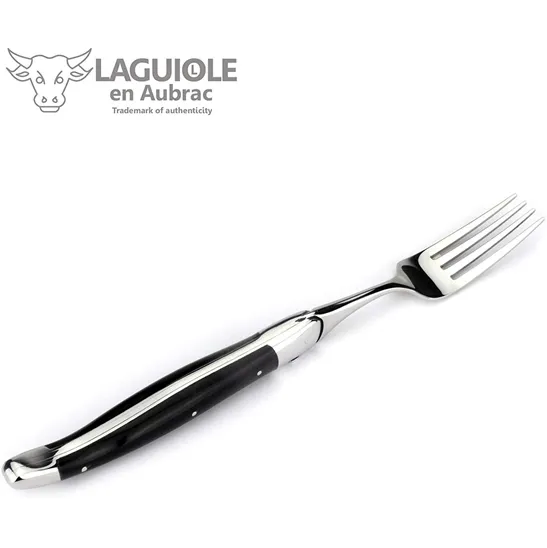 Laguiole en Aubrac 8-Piece Set with 4 Handcrafted Steak Knives and 4 Forks with Buffalo Horn Handles