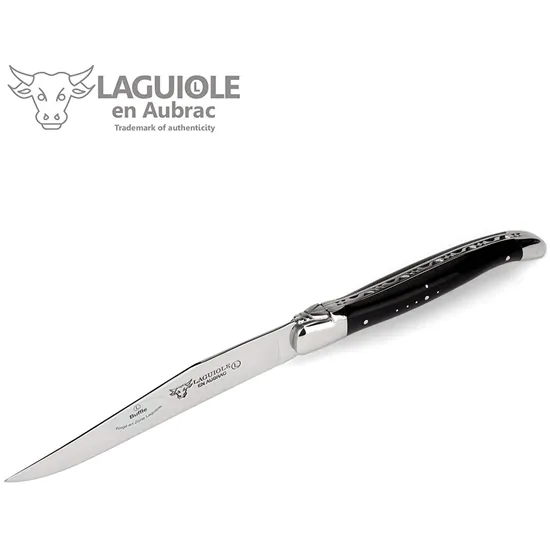 Laguiole en Aubrac 8-Piece Set with 4 Handcrafted Steak Knives and 4 Forks with Buffalo Horn Handles