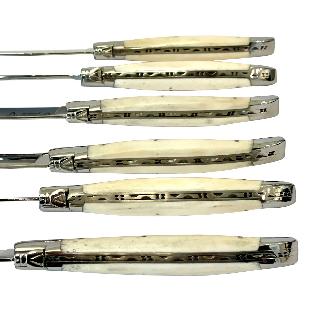 Laguiole en Aubrac Handcrafted 6-Piece Steak Knife Set with Bone Handle, Polished Bolsters