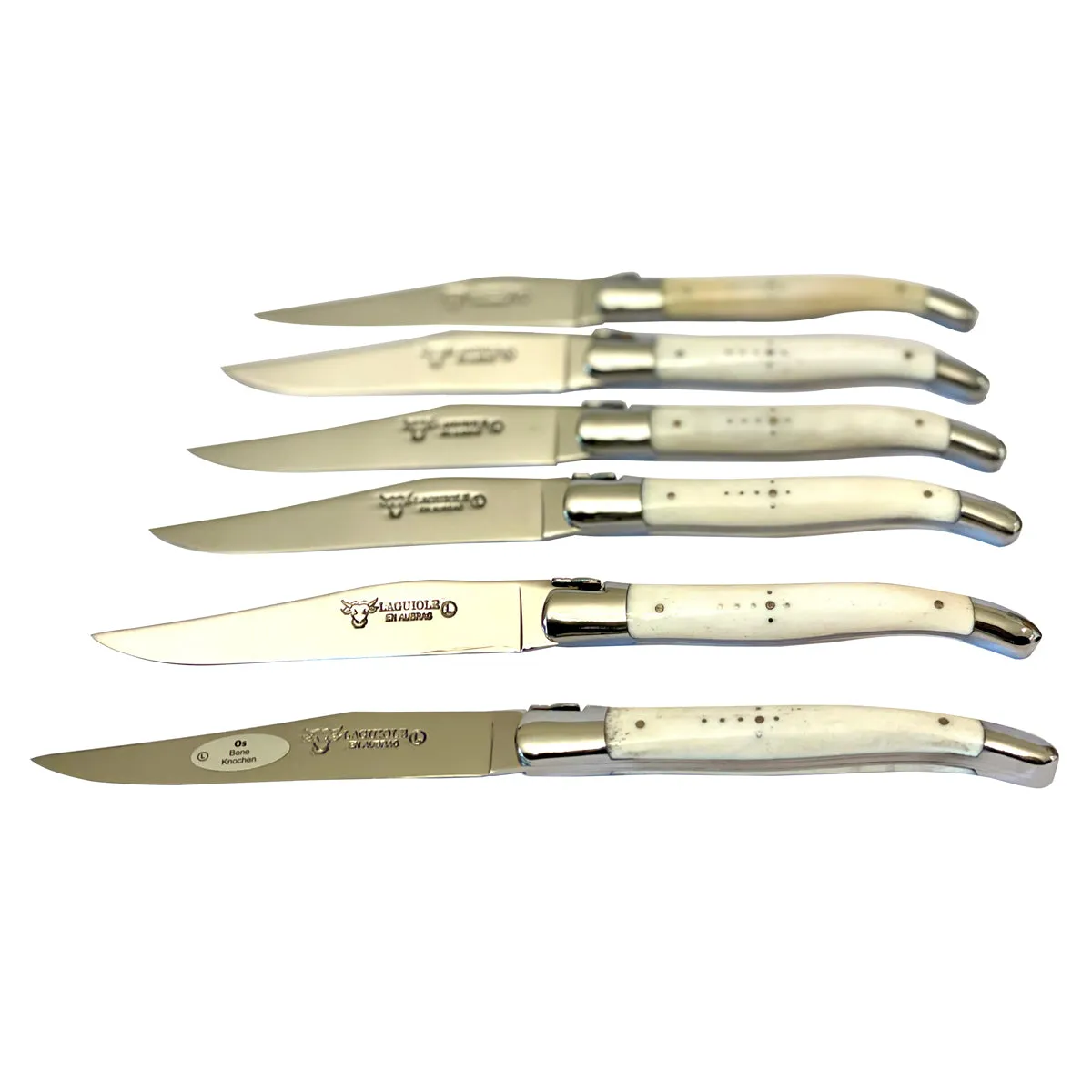 Laguiole en Aubrac Handcrafted 6-Piece Steak Knife Set with Bone Handle, Polished Bolsters