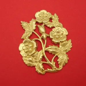 Large Ornate Flowers Embellishment Brass Stamping Decor