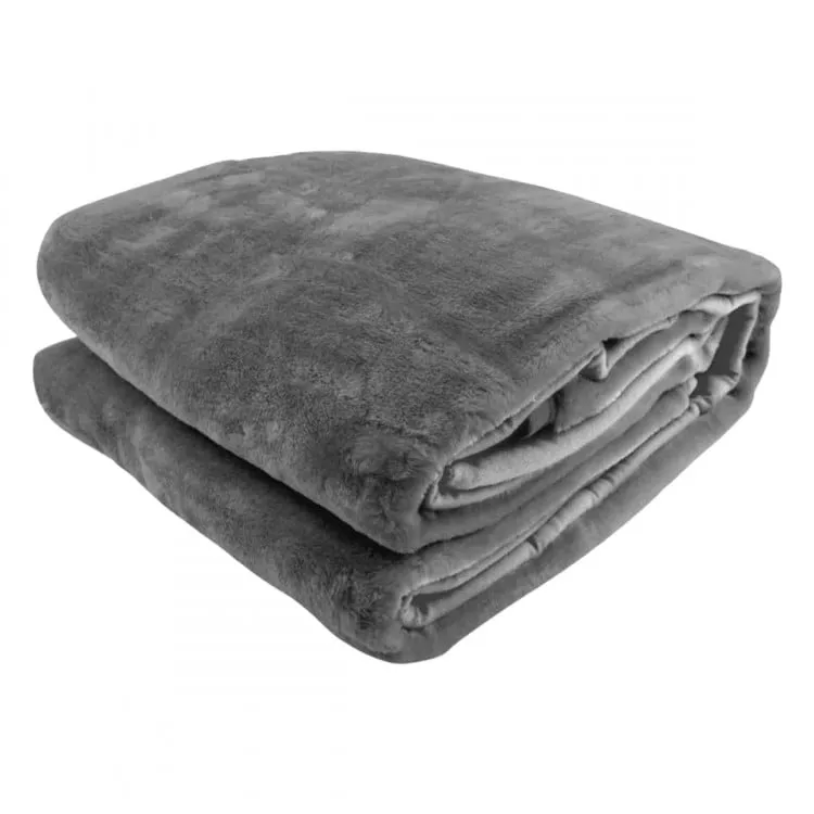 LAURA HILL 600GSM DOUBLE-SIDED QUEEN SIZE FAUX MINK BLANKET - PEWTER SILVER