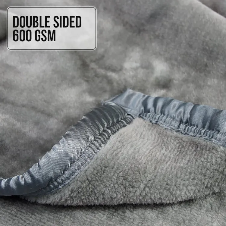 LAURA HILL 600GSM DOUBLE-SIDED QUEEN SIZE FAUX MINK BLANKET - PEWTER SILVER