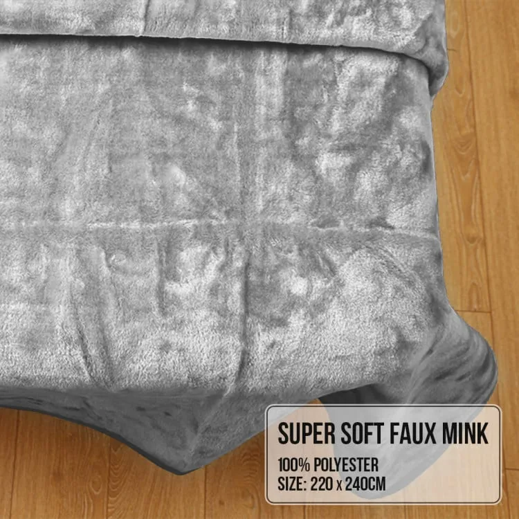 LAURA HILL 600GSM DOUBLE-SIDED QUEEN SIZE FAUX MINK BLANKET - PEWTER SILVER
