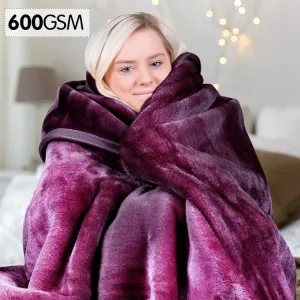 LAURA HILL 600GSM LARGE DOUBLE-SIDED FAUX MINK BLANKET - PURPLE