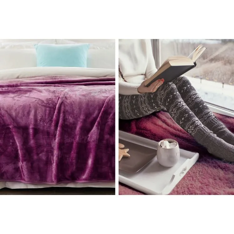LAURA HILL 600GSM LARGE DOUBLE-SIDED FAUX MINK BLANKET - PURPLE