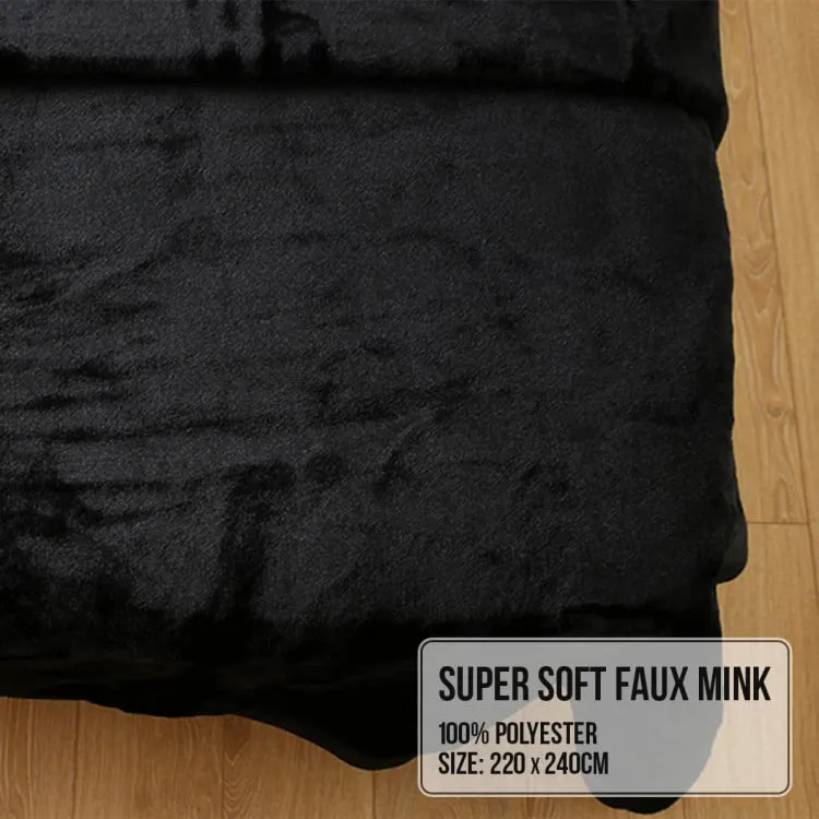 LAURA HILL 600GSM LARGE DOUBLE-SIDED QUEEN FAUX MINK BLANKET - BLACK