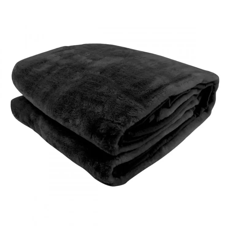 LAURA HILL 600GSM LARGE DOUBLE-SIDED QUEEN FAUX MINK BLANKET - BLACK