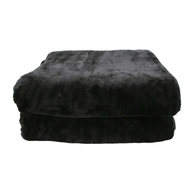 LAURA HILL 600GSM LARGE DOUBLE-SIDED QUEEN FAUX MINK BLANKET - BLACK