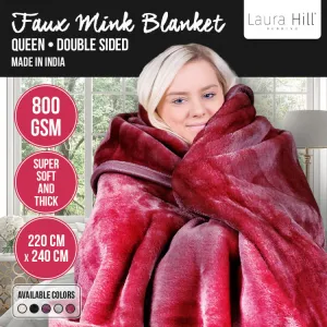 LAURA HILL 800GSM HEAVY DOUBLE-SIDED FAUX MINK BLANKET - RED